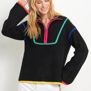 English Factory Contrast Piping Quarter-Zip Sweater - New With Tags